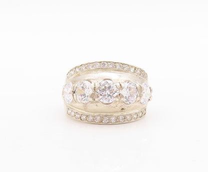 925 Sterling Silver Vintage Ring Multi Size Round CZ Bands Inlay  Sz 7.5 RG31671