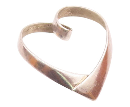 925 Sterling Silver  Vintage Open Love Heart Ribbon Smooth Pendant  PT18966