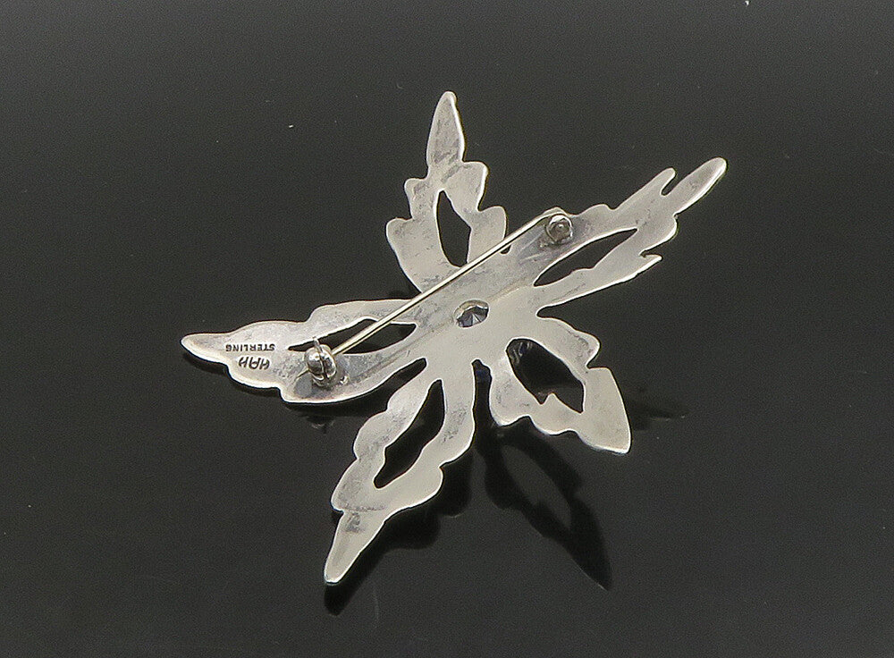 HANS HANSEN DENMARK 925 Silver  Vintage Blue Stone Flower Brooch Pin  BP9186