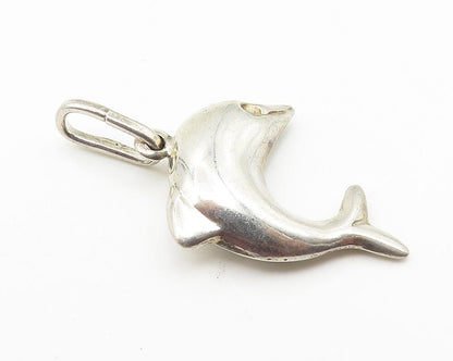 925 Sterling Silver  Vintage Shiny Hollow Leaping Dolphin Drop Pendant  PT8187