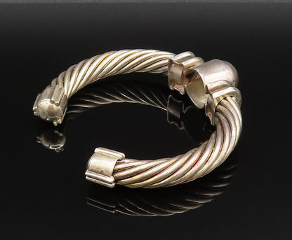 14K GOLD & 925 Silver  Vintage Twisted Ribbed Bead Ball Cuff Bracelet  BT9592