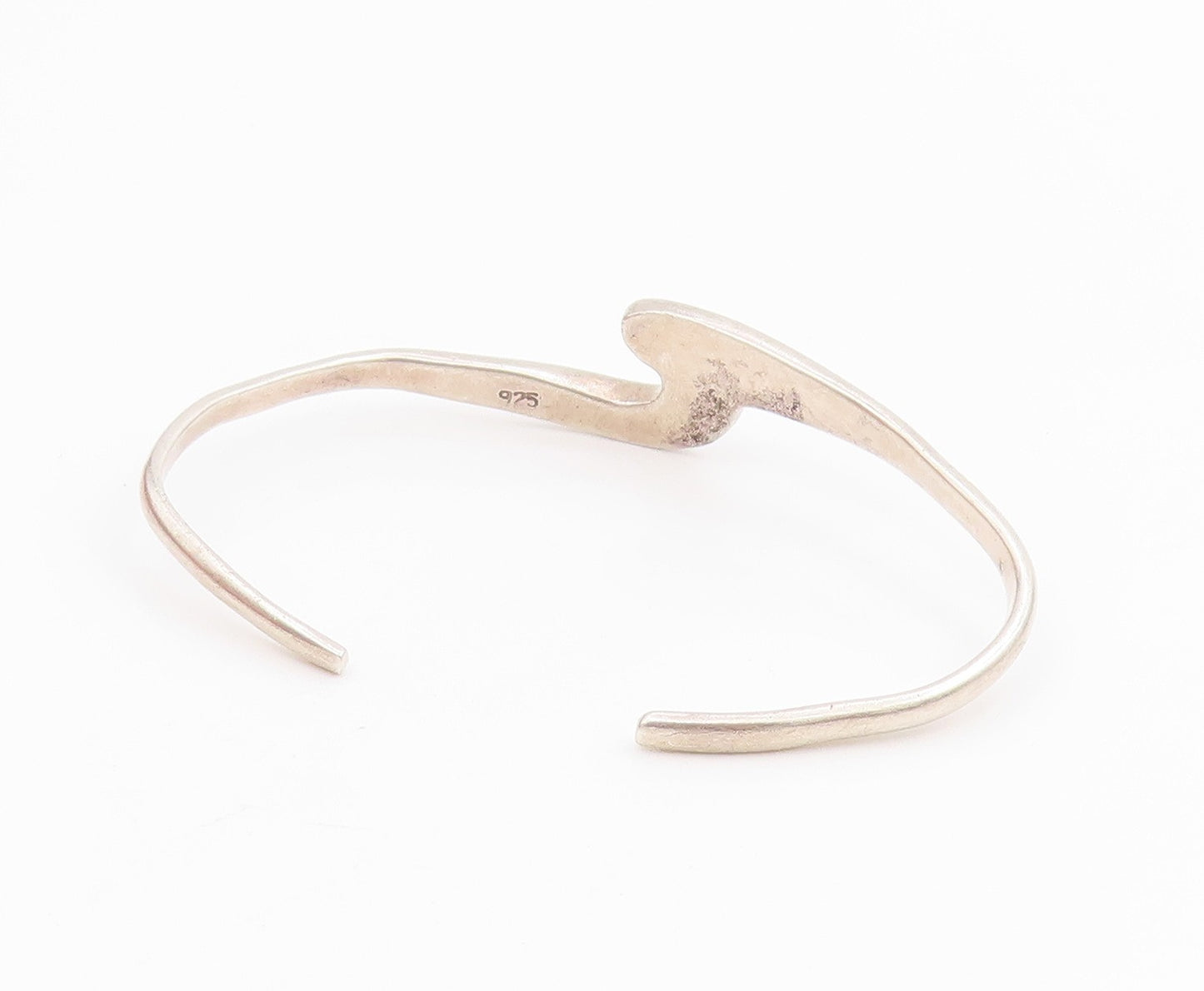 925 Sterling Silver Vintage Bracelet Modernist Solid Curvy Wave Cuff  BT11639