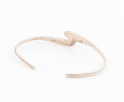 925 Sterling Silver Vintage Bracelet Modernist Solid Curvy Wave Cuff  BT11639