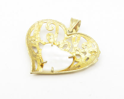 925 Sterling Silver  Mother Of Pearl & Topaz 2 Tone Love Heart Pendant  PT8698