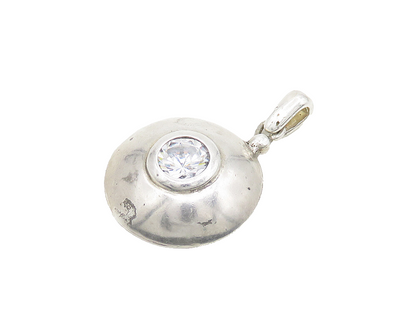 DESIGNER 925 Sterling Silver  Vintage Cubic Zirconia Dome Pendant  PT14910