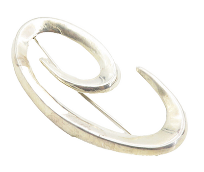 925 Sterling Silver  Vintage Shiny Polished Swirl Design Brooch Pin  BP3222