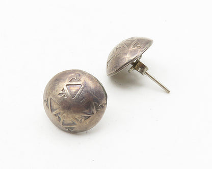 925 Sterling Silver  Vintage Dark Tone Patterned Dome Stud Earrings  EG5596