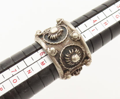 MEXICO 925 Silver  Vintage Raised Edge Floral Beaded Detail Ring Sz 5  RG26504