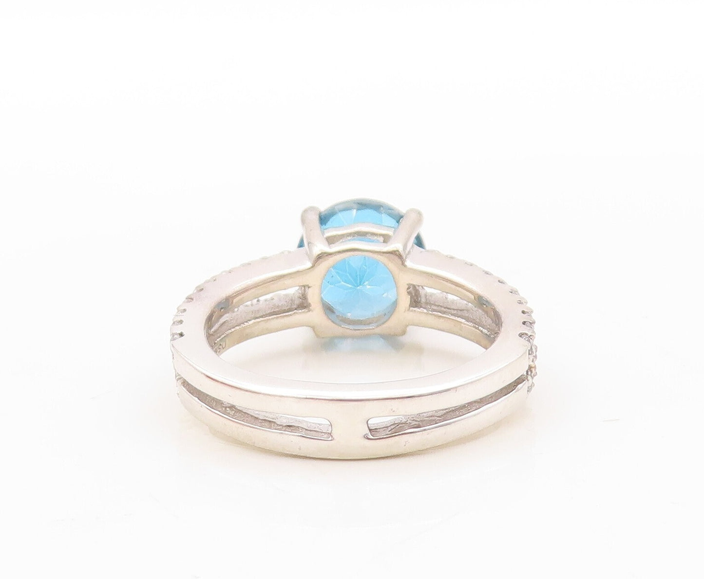 925 Sterling Silver Vintage Ring Round Blue Cutout White Topaz  Sz 7  RG30884