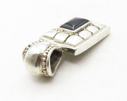 925 Sterling Silver  Vintage Black Onyx Cobble Border Square Pendant  PT10421