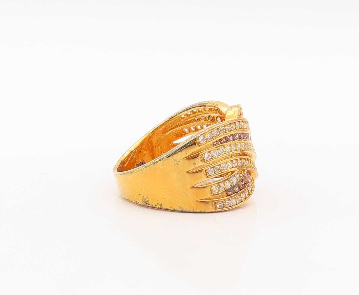 925 Sterling Silver Vintage Ring Gold Plated Designer CZ Inlay  Sz 7.5  RG29976