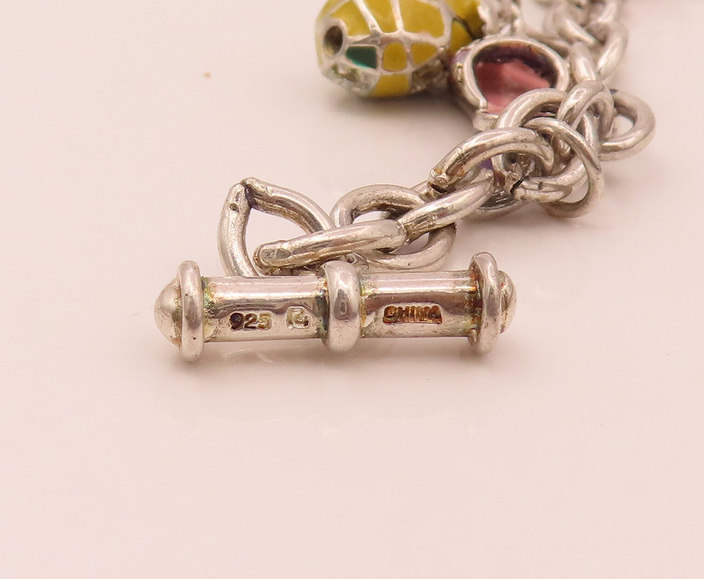 925 Silver  Vintage Dangling Cinderella Shoes Chain Charm Bracelet  BT9816