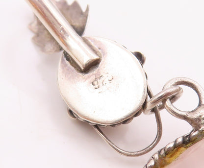 925 Silver  Vintage Rose Quartz Heart & Citrine Floral Vine Pendant  PT16762