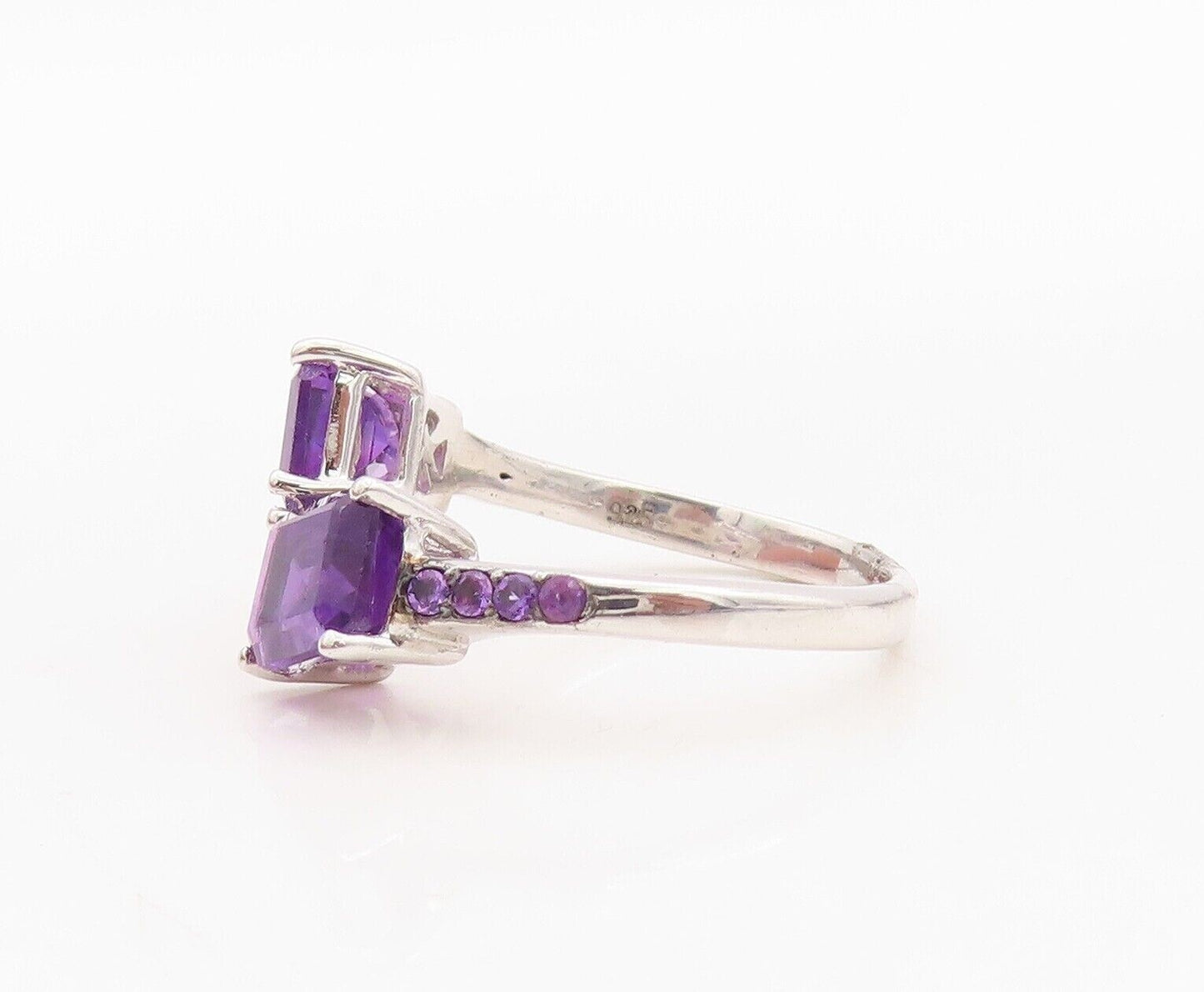 925 Sterling Silver Vintage Ring Rectangle Cut Amethyst Bypass  Sz 7.5  RG30051