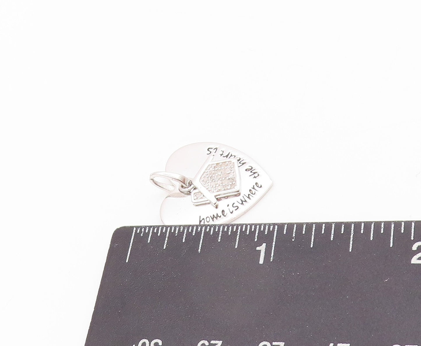 925 Sterling Silver Vintage Pendant Diamonds Inlay Home Carved Heart  PT23902