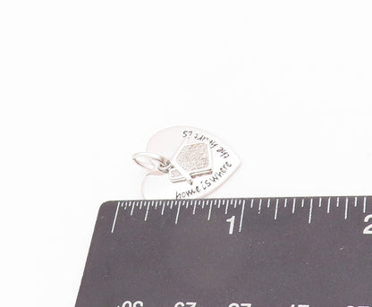 925 Sterling Silver Vintage Pendant Diamonds Inlay Home Carved Heart  PT23902