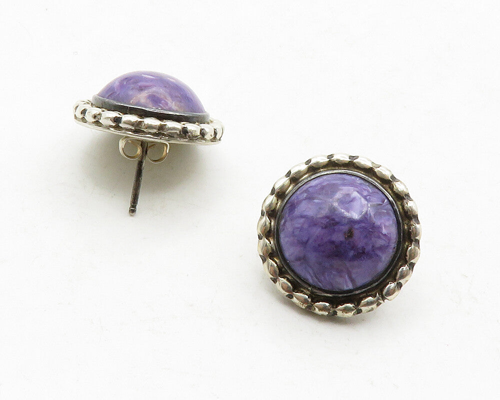 CAROL FELLEY 925 Silver  Vintage Cabochon Cut Charoite Drop Earrings  EG6564