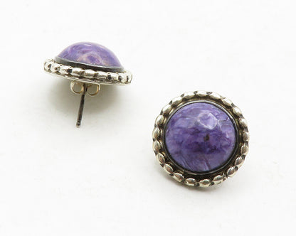 CAROL FELLEY 925 Silver  Vintage Cabochon Cut Charoite Drop Earrings  EG6564