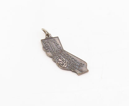 925 Sterling Silver Vintage Pendant California Map With City Engravings  PT25413