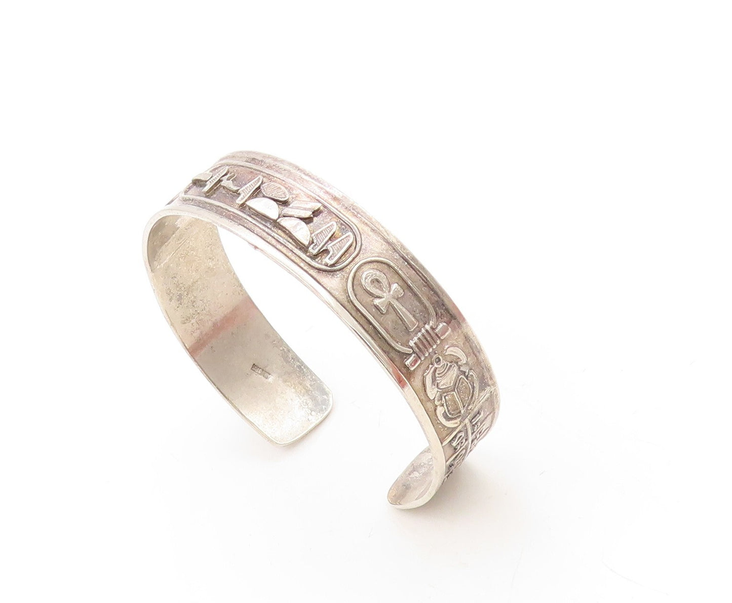 925 Sterling Silver Vintage Bracelet MIDDLE EAST Cartouche Design Cuff   BT10953