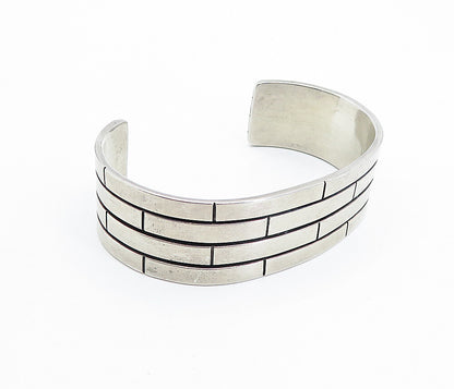 925 Sterling Silver  Vintage Shiny Brick Layer Design Cuff Bracelet  BT1761