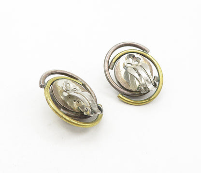 MEXICO 925 Sterling Silver  Vintage Two Tone Dome Non Pierce Earrings  EG3838