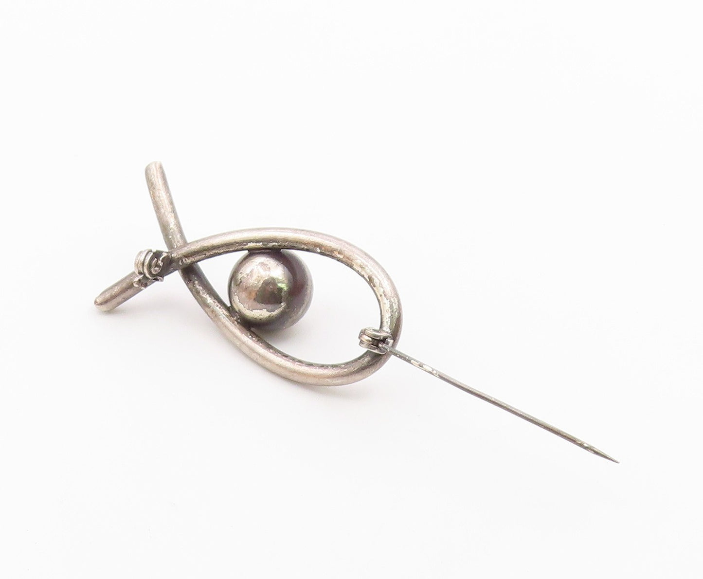 925 Sterling Silver  Vintage Shiny Modernist Dome Brooch Pin  BP8388