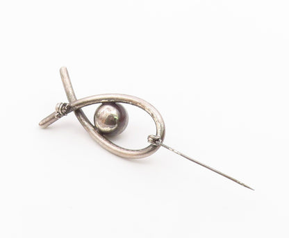 925 Sterling Silver  Vintage Shiny Modernist Dome Brooch Pin  BP8388