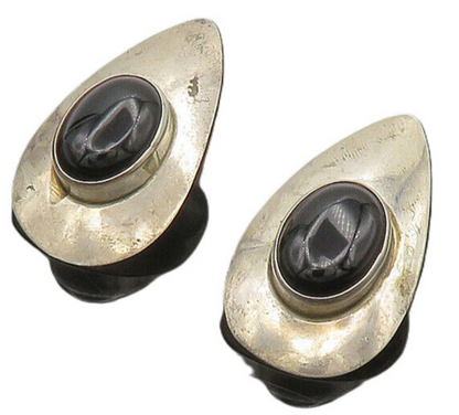 CAROL FELLEY 925 Silver  Vintage Cabochon Cut Black Onyx Drop Earrings  EG9830