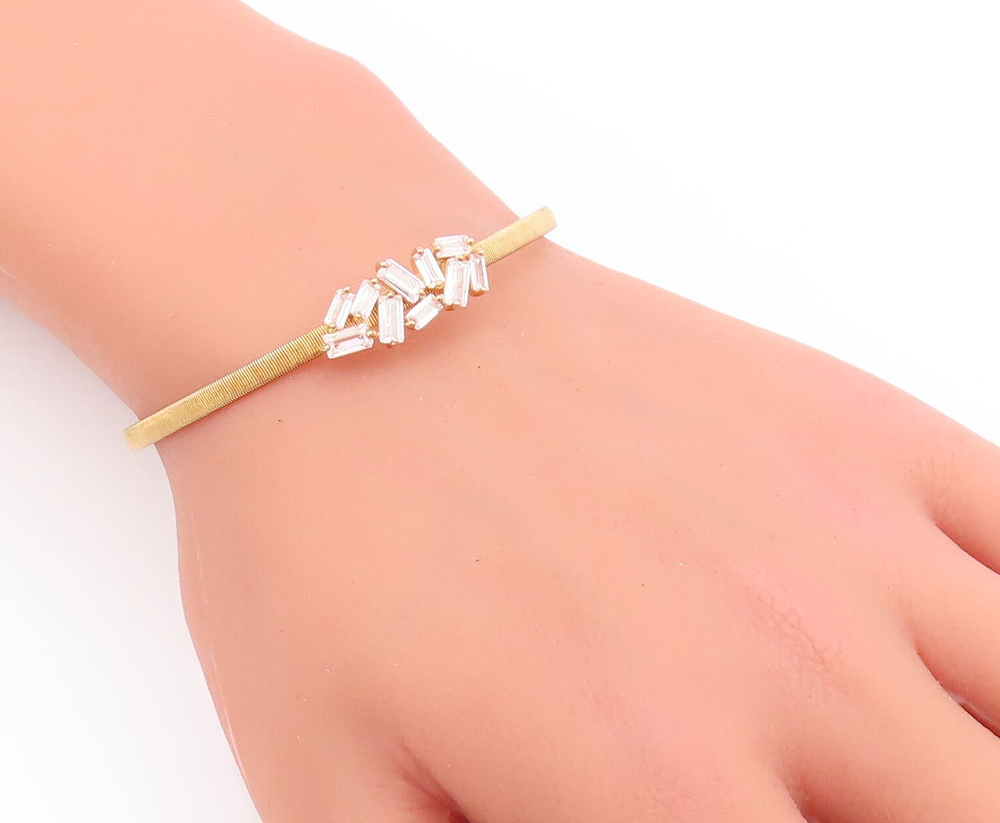 925 Sterling Silver Vintage Bracelet Designer Gold Plated Brutalist CZ  BT10493