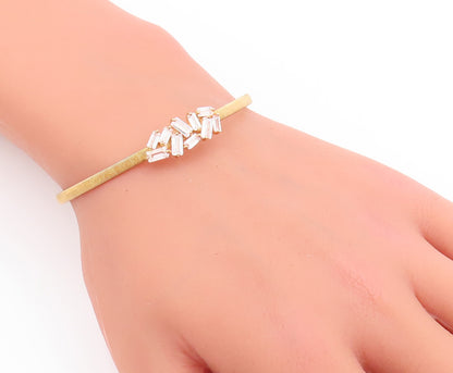 925 Sterling Silver Vintage Bracelet Designer Gold Plated Brutalist CZ  BT10493