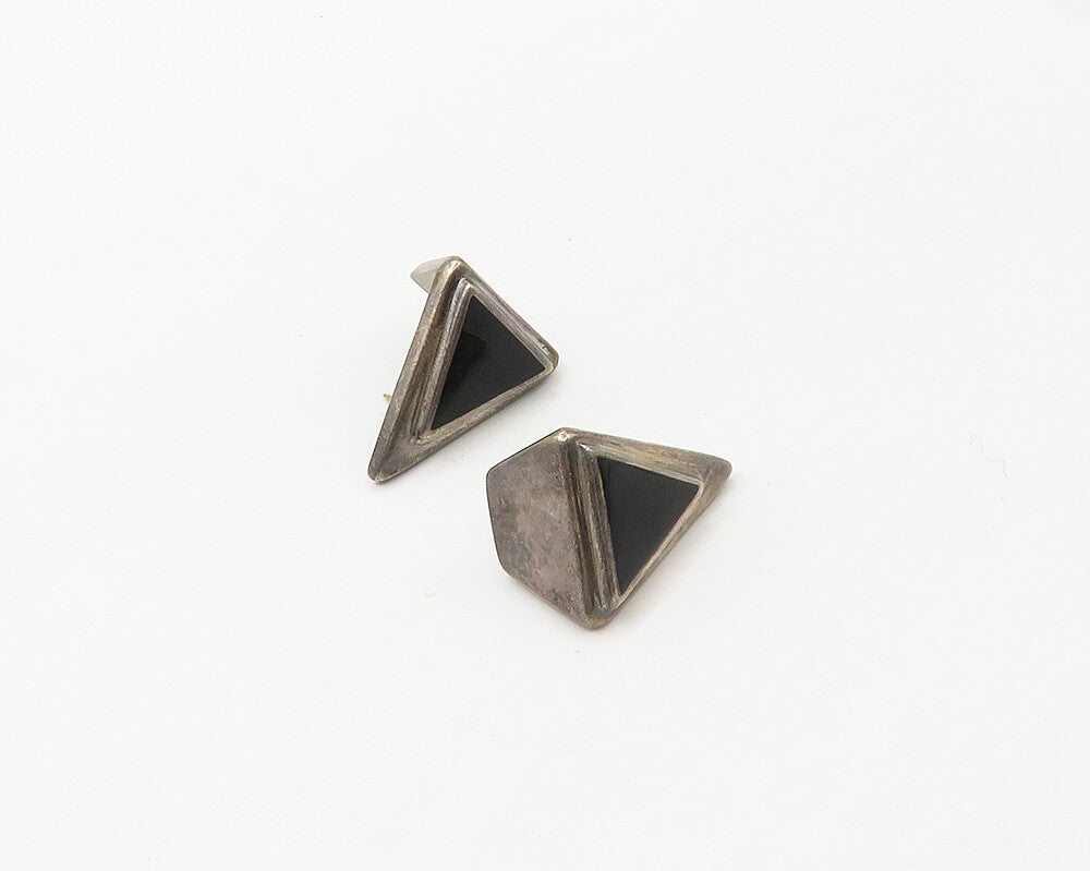 BAYANIHAN 925 Silver & 14K GOLD  Vintage Black Onyx Drop Earrings  EG9013