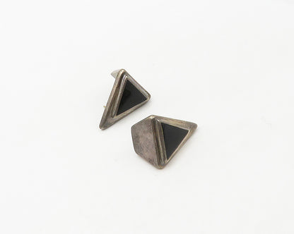 BAYANIHAN 925 Silver & 14K GOLD  Vintage Black Onyx Drop Earrings  EG9013
