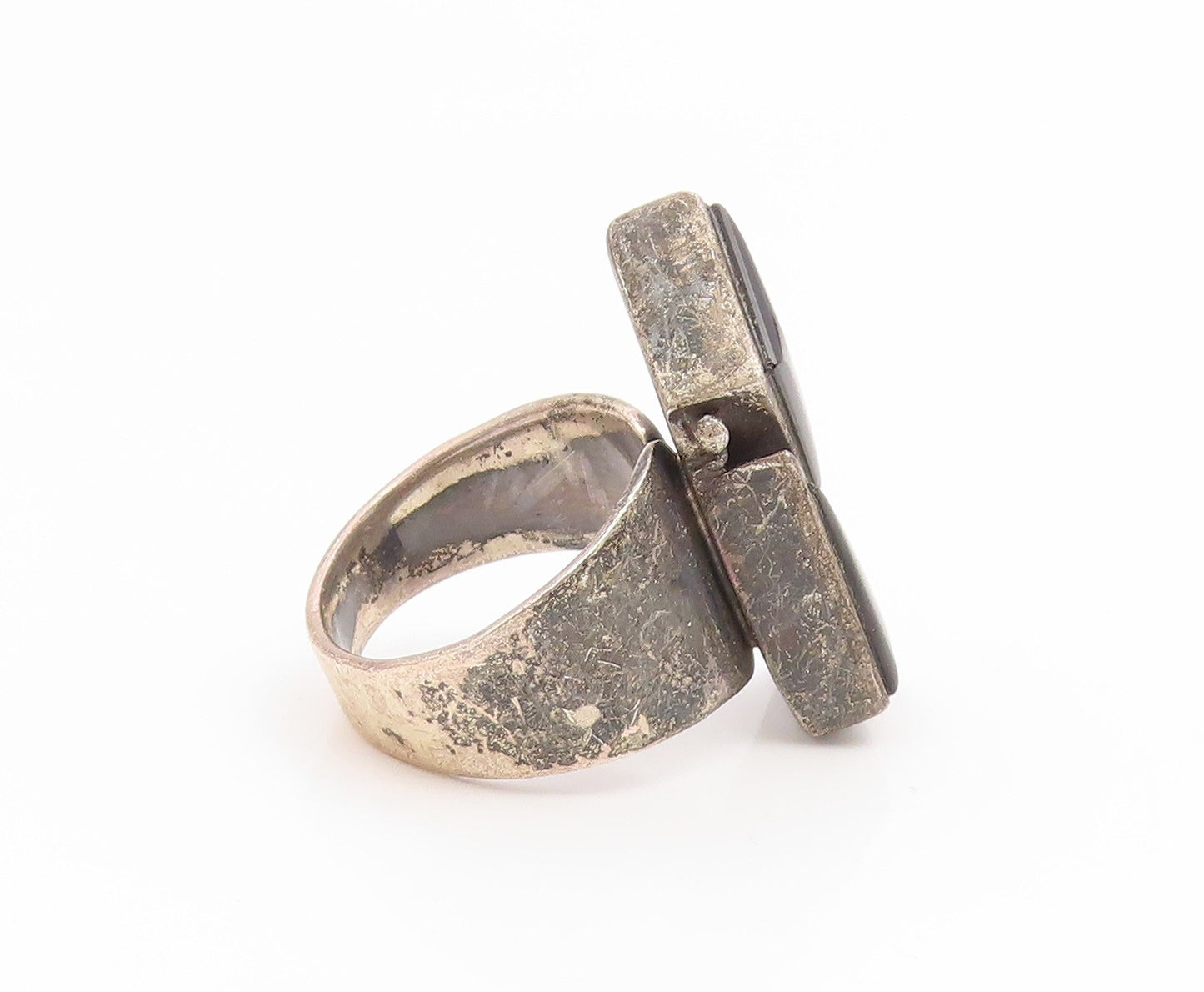 925 Sterling Silver Vintage Ring Black Onyx Geometric Triangles  Sz 7  RG35076