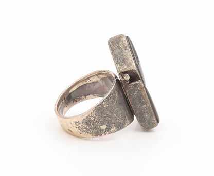 925 Sterling Silver Vintage Ring Black Onyx Geometric Triangles  Sz 7  RG35076