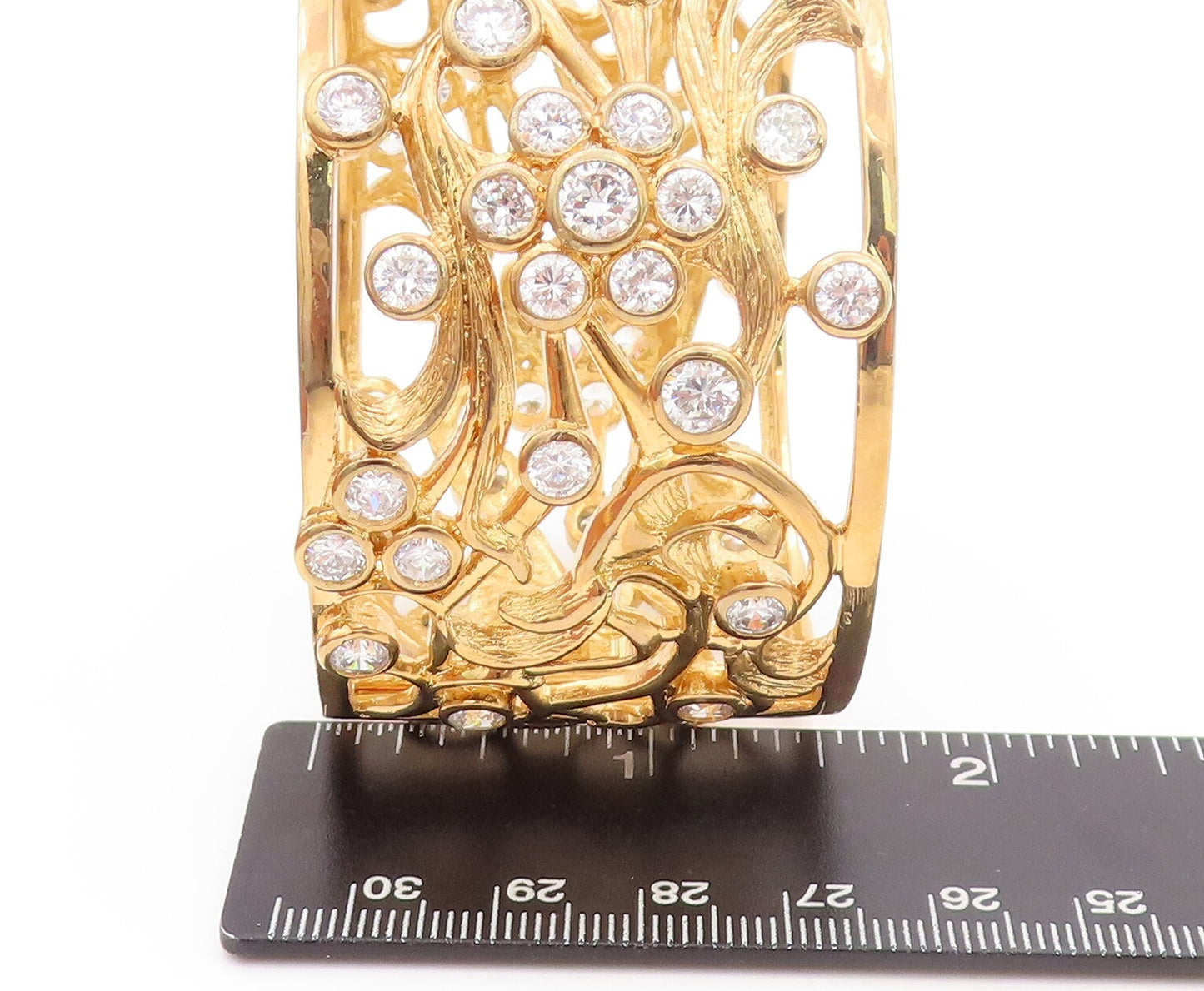 925 Sterling Silver Vintage Bracelet Gold Plated Heavy CZ Carved Ornate  BT10726