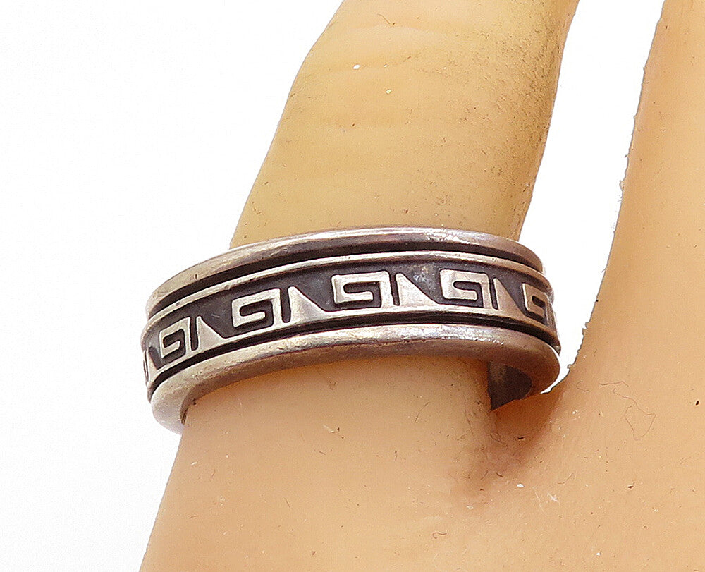 925 Sterling Silver  Vintage Greek Key Wave Pattern Spinner Ring Sz 11  RG7441