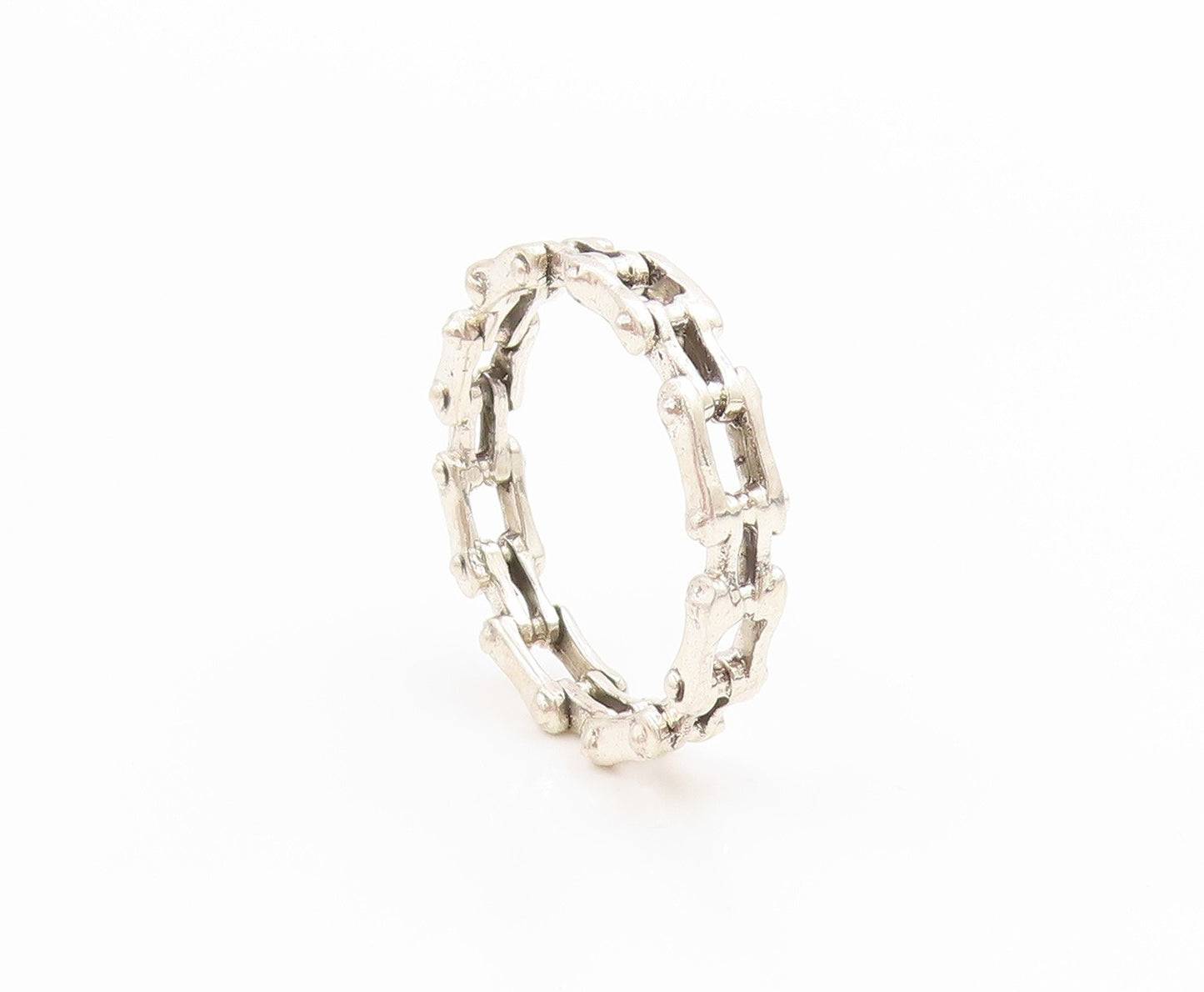 925 Sterling Silver Vintage Ring Modernist Bicycle Chain Band  Sz 14.5  RG36036