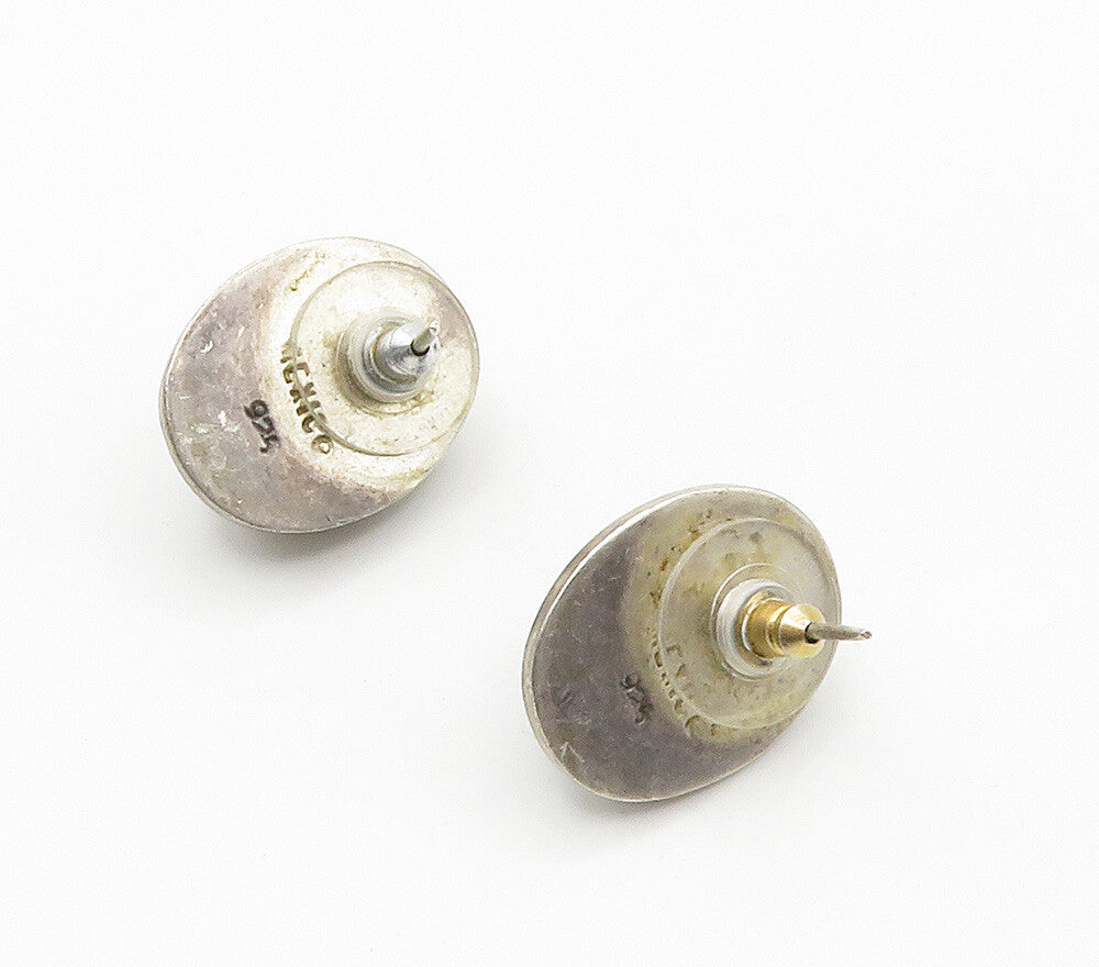 MEXICO 925 Sterling Silver  Vintage Cabochon Black Onyx Drop Earrings  EG7843