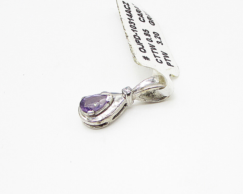 925 Sterling Silver  Amethyst & Cubic Zirconia Tear Drop Pendant  PT1997