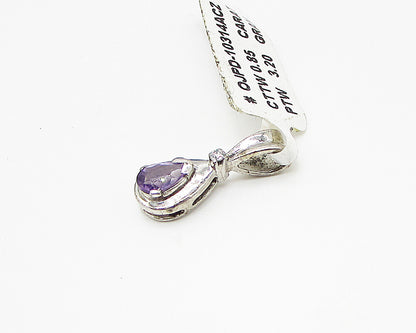 925 Sterling Silver  Amethyst & Cubic Zirconia Tear Drop Pendant  PT1997