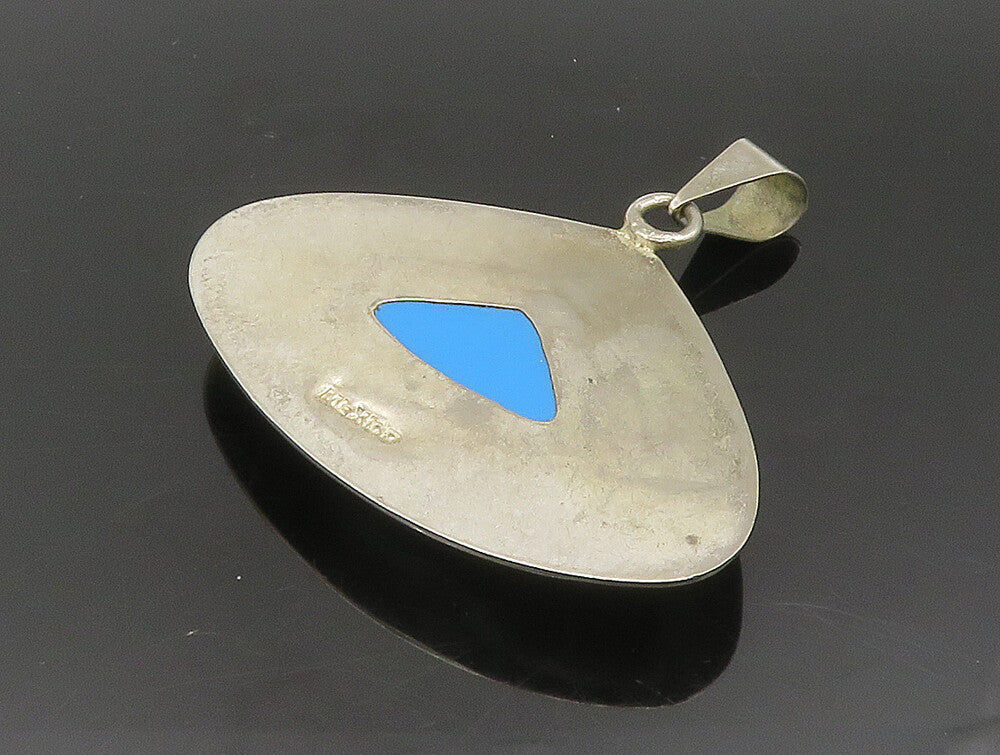 MEXICO 925 Silver  Vintage Triangular Cut Turquoise Drop Pendant  PT20124