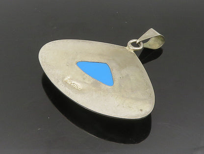 MEXICO 925 Silver  Vintage Triangular Cut Turquoise Drop Pendant  PT20124