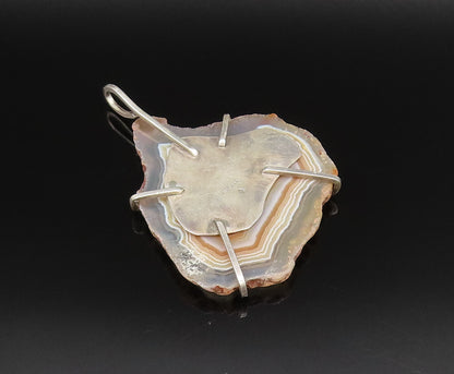925 Sterling Silver  Vintage Large Unique Agate Statement Pendant  PT21569