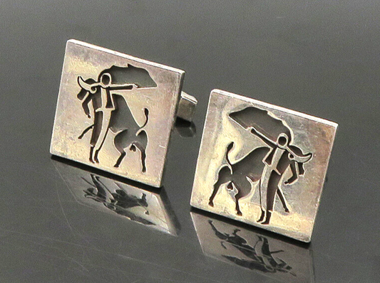 MARGARITA MEXICO 925 Sterling Silver Vintage Bull Fighter Motif Cufflinks TR3149