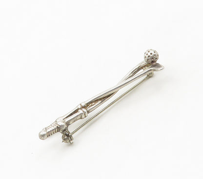 MEXICO 925 Sterling Silver  Vintage Shiny Golf Clubs & Ball Brooch Pin  BP6184