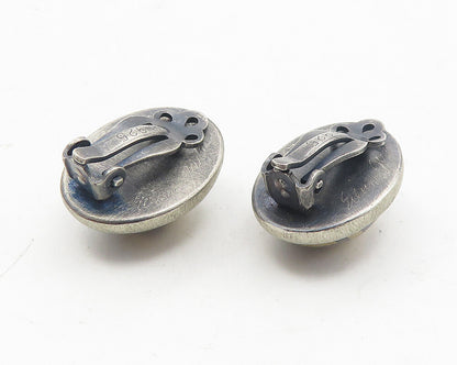 925 Silver & 24K GOLD  Vintage Two Tone Oval Dome Non Pierce Earrings  EG5962