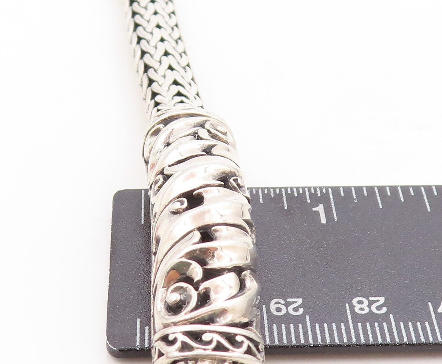 925 Sterling Silver Vintage Bracelet Solid Designer Leaved Carved  BT10981