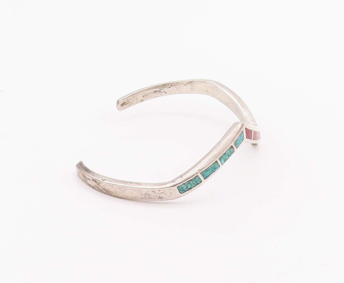 925 Sterling Silver Vintage Bracelet Southwestern Crushed Turquoise Cuff BT10491