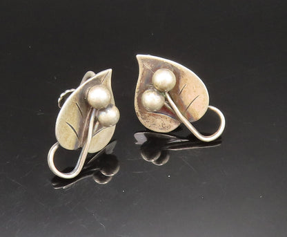 925 Silver  Vintage Antique Cherries Heart Leaf Screw Back Earrings  EG11707
